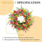 Spring Summer Wreaths for Front Door,22 Inch Artificial Spring Summer Daisy Wreath with Wildflowers,Eucalyptus Leaves for Indoor Outdoor Wall Porch Festival Farmhouse Home Holiday Decor.