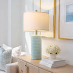 PoKat 23" Light Blue Table Lamps Set of 2, Modern Bedside Lamps for Bedroom, Coastal Ceramic End Table Lamps for Living Room, Ocean Nightstand New Home Decor Lamps