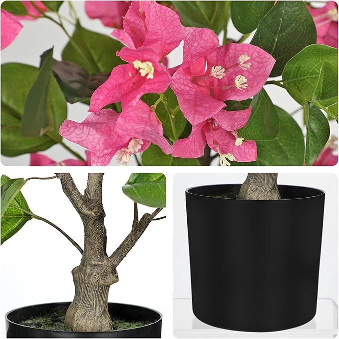 26.3” Large Fake Plants Artificial Flowers Bougainvillea Artificial Plants Trees Indoor Pots, Faux Plants Perfect for Home Decor, Living Room Table Decor, Bedroom Shelf Decor, Dining Room Decor