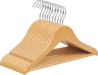 SONGMICS Kids Wooden Hangers 10 Pack, Solid Wood Baby Hangers, Children's Coat Hangers with Pants Bar, Shoulder Notches, Swivel Hooks, 12.6 x 7.5 Inches, Natural and Silver UCRW006N10