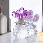 Arikyrist Crystal Purple Rose Bouquet Figurine with Round Vase, Glass Rose Flower Romantic Gifts for Women Mom on Birthday, Collectible Decoration Table Centerpiece for Home
