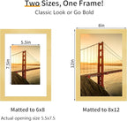 8x12 Picture Frame 3 Pack - Gold Poster Frame Display Pictures 6x8 with Mat or 8 x 12 Without Mat for Wall Hanging Horizontal and Vertical