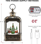 Christmas Snow Globe Lantern Water Glittering Xmas Village with Music & Timer, USB Lined/Battery Operated Lighted Lantern for Christmas Festival Decoration Gifts