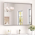 Keonjinn Brushed Nickel Bathroom Mirror 40 x 30 in Rectangle Frame Mirror for Over Sink, Rectangular Metal Framed Vanity Mirror Square Corner Aluminum Alloy Modern Silver Mirror(Horizontal/Vertical)