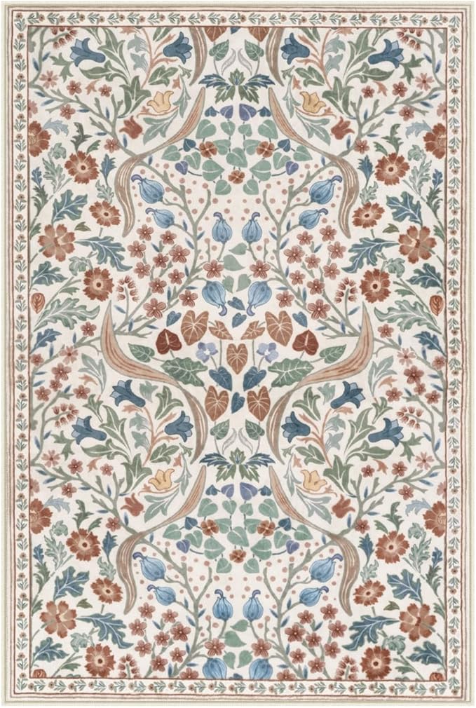 Moynesa Floral 2x3 Rugs for Entryway, Washable Kitchen Rug Non Slip Small Bathroom Throw Rug, Boho Flower Soft Ultra Thin Indoor Front Door Mat for Laundry Bedroom Entry, Beige