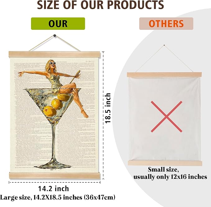 Martini Girl Wall Art, Vintage Glam Cocktail Poster, Retro Fashion Woman in Martini Glass Canvas Print, Chic Bar Lounge Wall Decor for Dining Room Kitchen or Home Office,Holiday Gift for Women 14x18.5 Inch (Begei-Woman01)