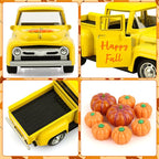 Fall Pumpkin Truck Decor Vintage Metal Truck with Pumpkins Ornament Cute Autumn Harvest Farmhouse Tabletop Tiered Tray Decoration for Thanksgiving Party Home Kitchen Office Tiered Tray Supplies