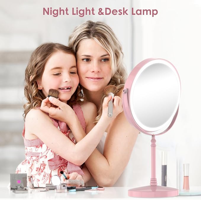 DEIOVWXS Makeup Mirror, 3000mAh Rechargeable Double-Sided Magnifying Vanity Mirror with 3 Colors, 1X/10X, Adjustable Brightness, Gifts for Mom, Mothers Day, Women, Wife, Girls, Dorm Room Essential