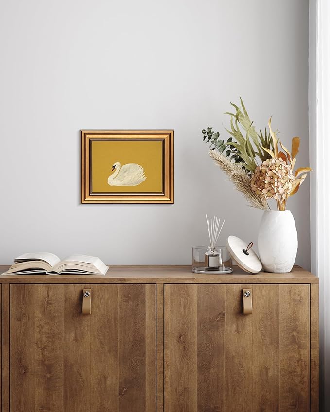 VIYYIEA Vintage Gold Framed Wall Art for Living Room, Swan Canvas Prints Home Decor, Oil Painting Picture, Bedroom Wall Decor Gifts for Friends or Family -【Swan Yellow】-(10L x 8W)