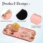 Vintage Decorative Tray Jewelry Tray Towel Tray Storage Tray Rings Necklace Bracelets Earrings Trays Cosmetics Jewelry Organizer Retro Design Bow Decor Resin Plate Coquette Room Decor (Pink)