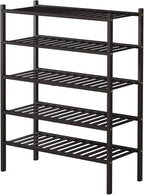 5 Tier Bamboo Shoe Rack for Closet Free Standing Wood Shoe Shelf for Entryway Small Space Stackable 27"x11"x33" (Brown)