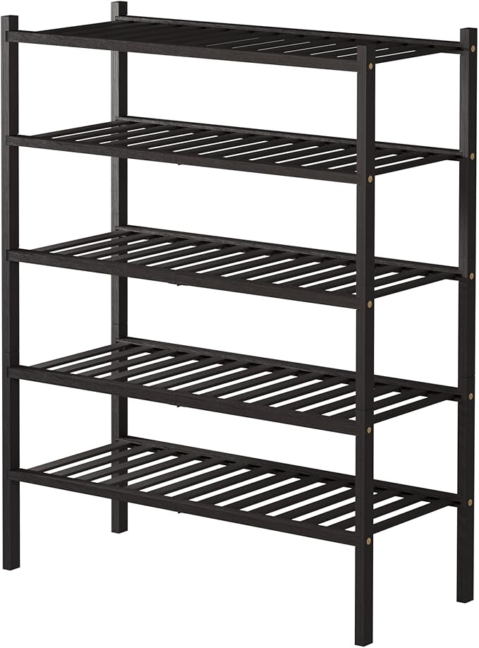 5 Tier Bamboo Shoe Rack for Closet Free Standing Wood Shoe Shelf for Entryway Small Space Stackable 27"x11"x33" (Brown)
