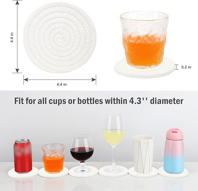 ABenkle Drink Coasters with Holder Set of 10, Cotton Woven Absorbent Coasters for Drinks, Minimalist Home Decor Coaster Set for Wooden Tabletop Protection Table, 4.3 inches