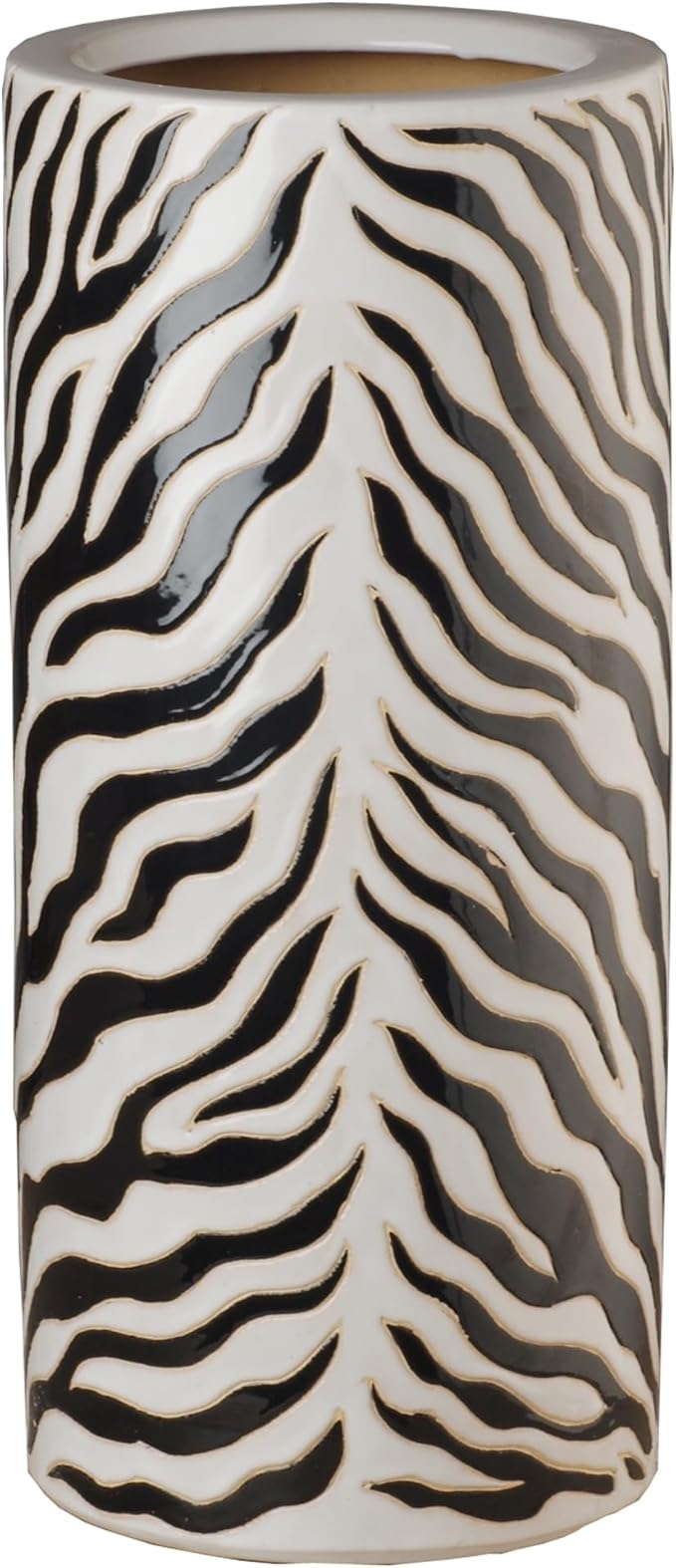 Emissary Home and Garden 19.5 in. H Round Ceramic Umbrella Stand in Black/White with High-fire treatment