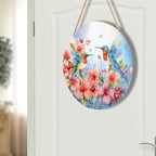 Spring Summer Hummingbird Birds Front Door Sign Farmhouse Spring Flowers Door Hanger 12"x12" Seasonal Summer Wooden Wreath for Outdoor Outside Porch Welcome Wall Hanging Decoration for Home