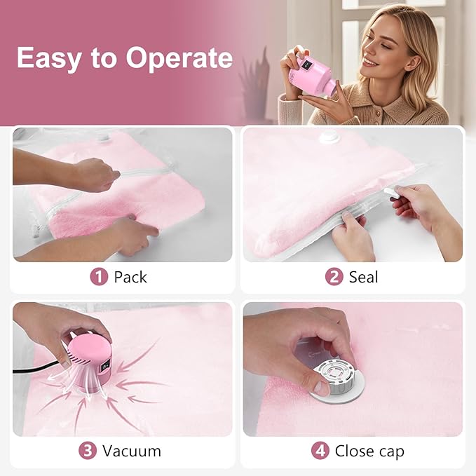 Vacuum Seal Bags for Clothing Travel, 5 Pack Space Saver Vacuum Storage Bags with Electric Pump,Portable Compression Sealer for Clothes, Blankets, Bedding & Travel Essentials,Good for Luggage Packing