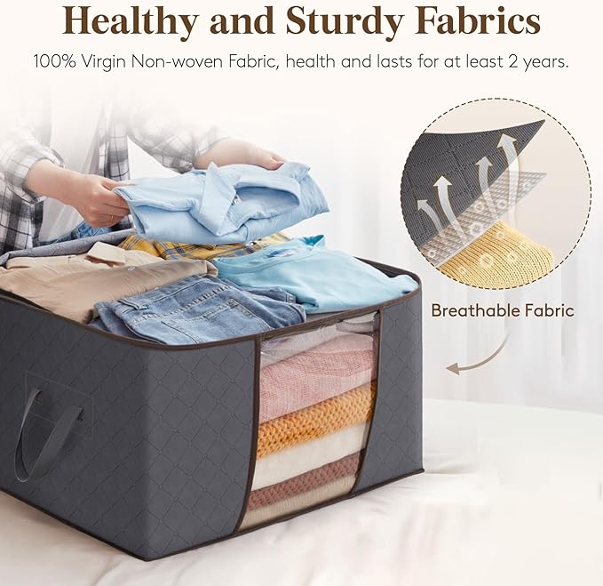 Lifewit 18 Pack 60L Clothes Storage Bins with Lids, Foldable Blanket Storage Bags with Zippers, Clear Window and Reinforced Handles, Closet and Organization for Clothing, Sweater, Comforter, Bedding