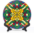 Decorative Plates for Display 10" Colorful Stained Glass Floral Mandala Ceramic Ornament with Display Stand and Hook Up for Wall Decor Hanging Festival Wedding Gift