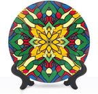 Decorative Plates for Display 10" Colorful Stained Glass Floral Mandala Ceramic Ornament with Display Stand and Hook Up for Wall Decor Hanging Festival Wedding Gift