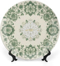 Flowers Theme Decorative Ceramic Plate Round Porcelain Plate,7 inch,Botanical Watercolor Pattern,for Decorative Ornaments Giving Plates,1 Plate with 1 Display Stand,Green White