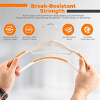 Lightweight White Plastic Hangers 10 Pack with Cascading Hook, Space Saving Thin, Closet Organizer, Orange Anti-Slip Pads, 360° Swivel, Tie Holder