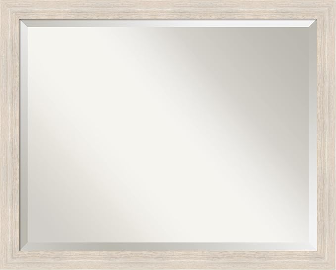 Amanti Art White Wall Mirror 25x31 Hardwood White Wash Narrow Rectangle Bathroom Mirror for Wall Decor Living Room, Large Country Rustic Wood Frame, Hangs Horizonally and Vertically, Bathroom Decor,