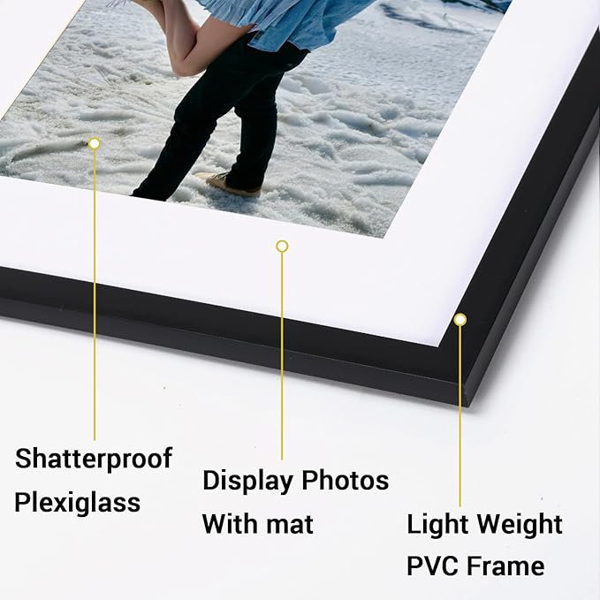 Rempry 12x12 Picture Frame, Display Pictures 8x8 with Mat or 12x12 Without Mat, Wall Hanging or Tabletop Photo Frame with Shatter Resistant Plexiglass, Black, 1 Pack