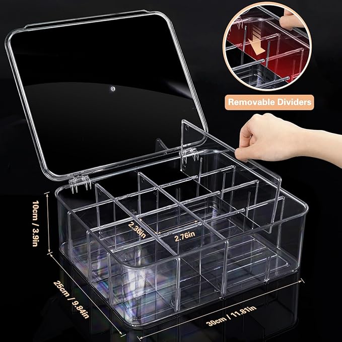 2pcs Sock Underwear Organizer, Sunoyar 16 Compartment Adjustable Dividers Tie Bras Socks Underwear Drawer Organizers for Closet, Clear Plastic Storage Containers Box with Lids for Ties Bra Scarf Socks