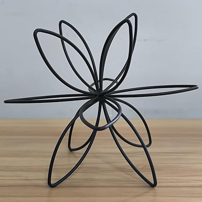 8" Black Sphere Decor, Abstract Tabletop Decorative Ball, Metal Floral Handmade Decorative Sculpture Home Decor Statues
