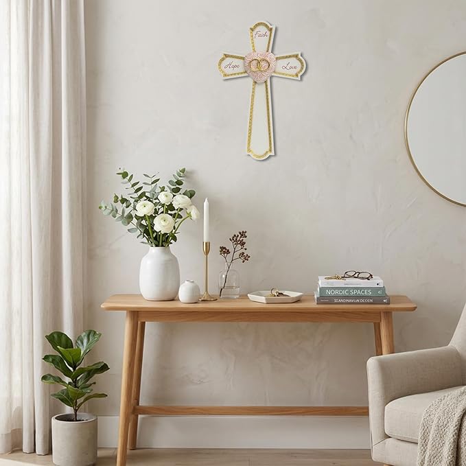 Grace4Joy Wedding Wall Cross, 10 Inches Marriage Prayer Cross Decor Vow Renewal Gifts, Hand Painted Faith Hope Love Wall Decor Religious Wedding Gifts for Couples