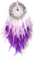 Purple Dream Catcher Wall Decor Feather Dream Catchers with Crystal Pendant Handmade Dreamcatcher Wall Hanging Ornament for Bedroom Living Room Home Decor