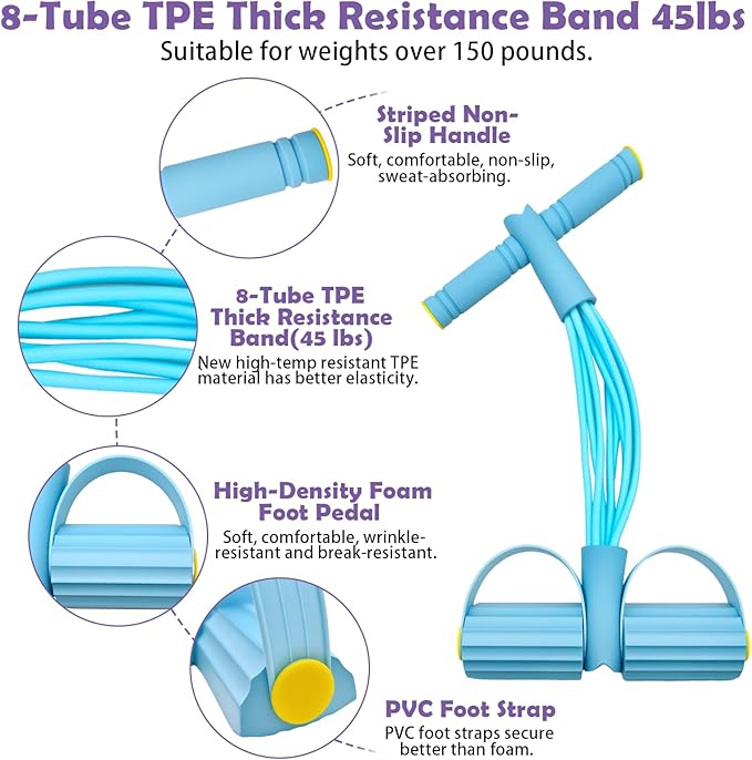 Multifunctional Pedal Resistance Band with Handle,4/6/8 Tubes for All Weights,Upgrade Heavy-Duty TPE Tubes with 300% Stretch for Full Body Workouts.