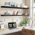 Fixwal Floating Shelves for Wall, 47.2" Long Heavy Duty Wall Mounted Rustic Wood Shelves for Living Room, Bedroom, Bathroom and Kitchen, Wall Shelves for Storage, Books, Room Decor (Black, Set of 2)