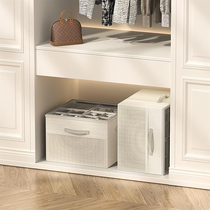 Aokeyee Shoe Organizer for Closet,2 Pack Foldable Shoe Storage Organizer Box Bin with Adjustable Dividers and Clear Cover, Fits up to 16-32 Pairs