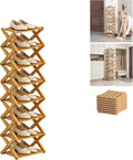 2/3/4/5/6/7/8/9 Tier Bamboo Shoe Rack - Foldable,No Installation Needed,Space-Saving Multi-Tier Storage for Indoor & Balcony Use (Yellow,8 Layers)
