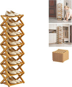 2/3/4/5/6/7/8/9 Tier Bamboo Shoe Rack - Foldable,No Installation Needed,Space-Saving Multi-Tier Storage for Indoor & Balcony Use (Yellow,8 Layers)