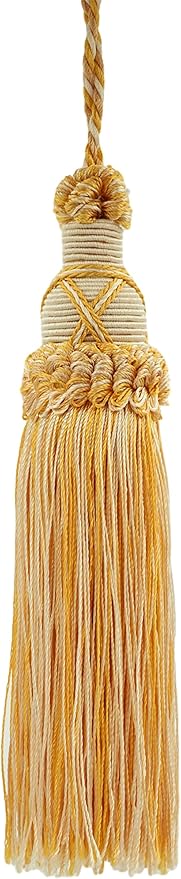 DÉCOPRO 5 1/2" (14cm) Key Tassel 4" (10cm) Loop with Criss Cross Design (Style# KTIC) Canary Ivory Gold Multicolor #B2523 (Yellow Gold White Ivory) Set of 2