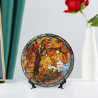Autumn Decorative Plates, Stained Glass Design Autumn Tree Display Plate for Home Office Kitchen Table Decor Porcelain Plates 7 Inch, Thanksgiving Gifts