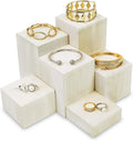 Mooca Wooden 6 Pcs Square Risers for Display Jewelry and Accessories Display Stand (Wash White)