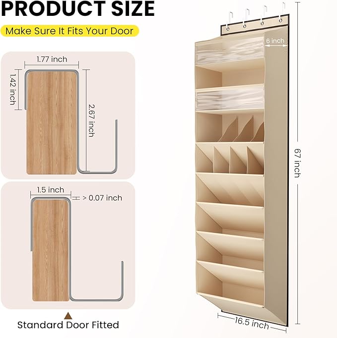 16-20 Pairs Over the Door Shoe Organizer, Clear Pockets Shoe Rack for Closet Door, Hanging Shoe Rack for Boots, Behind the Door Shoe Holder Fit All the Family's Sneakers, Boots, Heels, Beige