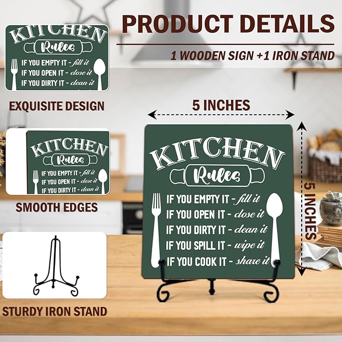 DETIHO Rustic Kitchen Decorations Above Cabinets, Dark Green Kitchen Counter Decor, Farmhouse Wooden Signs and Plaques for Home Dining Room Tabletop - G09