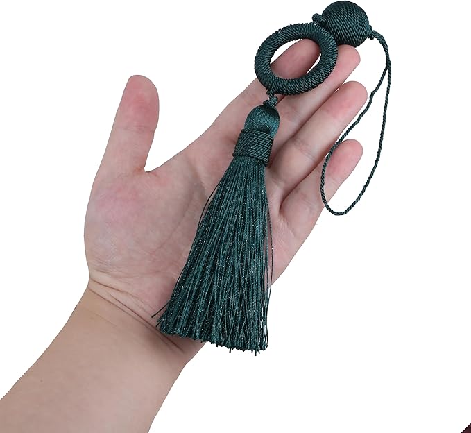 2 Pack 12 Inch Key Tassel with 4 Inch Cord Loop, Handmade Door Knob Tassel with Wooden Ring, DIY Accessories for Home Decoration (Dark Green)