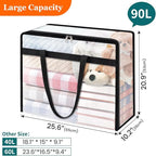 8 Pack Clear Storage Bags for Comforter, Clothes & Bedding, Plastic Blanket Storage with Zipper and Handle, Moving Bags, Closet Organizer and Under-Bed Storage (90L)