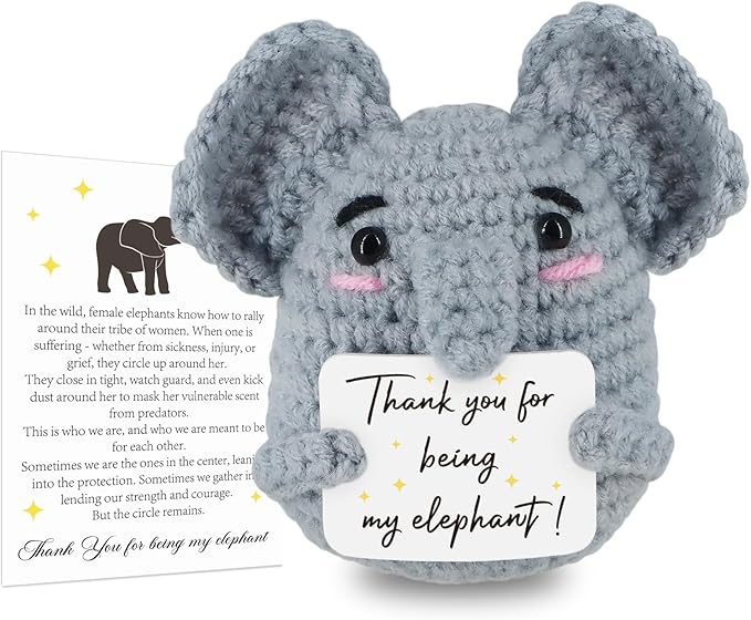 WenmthG Funny Positive Crochet Elephant - Emotional Support Animals Gifts, Funny Handmade Crochet Doll, Inspirational Gifts for Women Men Friends Coworkers