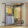 Timate L2 Wall Mounted Clothes Rack Industrial Pipe Clothing Rack for Hanging Clothes, Adjustable Expandable Garment Rack Heavy Duty Closet Organizer, Black Mounted Storage Industrial Closet System