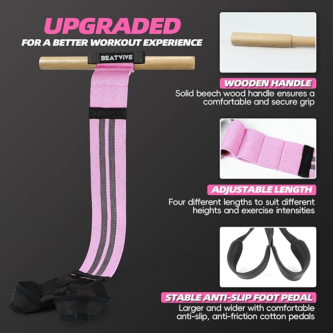 Pedal Resistance Bands with Handles, Upgrade Adjustable Manual Tension Training Pedal, Fabric Resistance Band with Wood Handles, Multifunction Fitness Bands for Abdomen, Waist, Arm, Leg