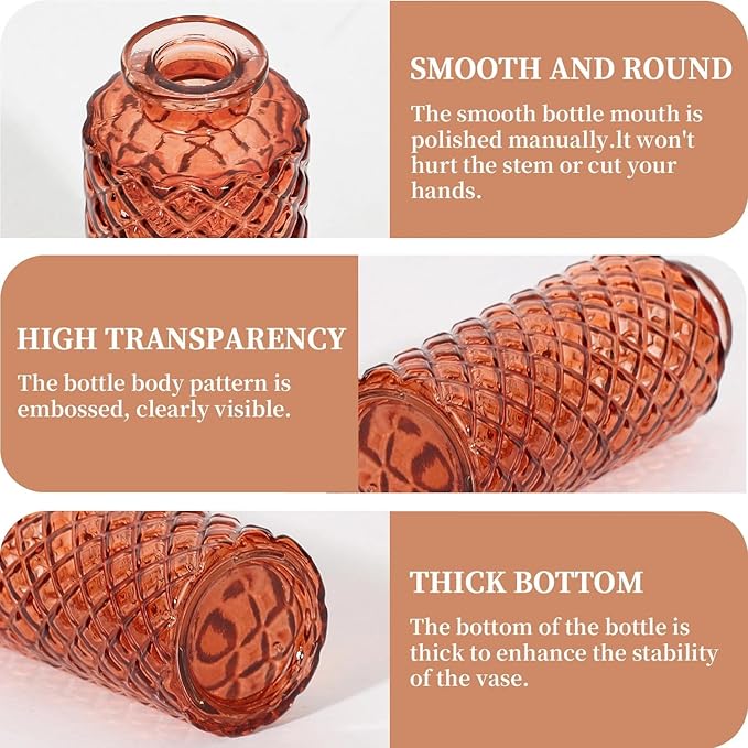 Mini Bud Vases Centerpieces for Tables, for Flowers,Small Flower Vases Suitable for Birthday Party,Anniversary,Wedding Reception,Baby Shower (Amber, 12PCS)