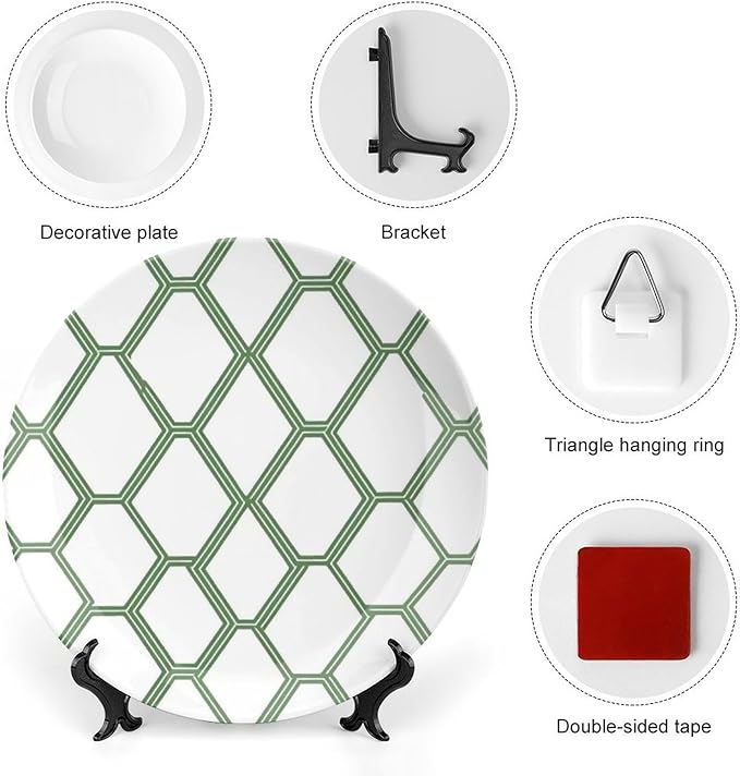 Grey Sage Green Mid Century Ceramic Decorative Plate of 6", 7", 9", 10", Custom Geometry Porcelain Dessert Plate Set, Art Decoration Household Decorations Wedding, Including Bracket And Special Hook