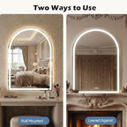 Sweetcrispy 20“x 28” LED Bathroom Backlit Mirror with Lights, Arched Lighted Bathroom Vanity Mirrors with Anti-Fog, Dimmable, 3-Color Light, Memory Function, Tempered Glass, Water-Proof Design