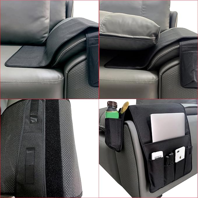 Wanty Sofa Armrest Organizer Couch Arm Chair Caddy Sofa Cover Storage Holder for Remote Control Magazine Book Smart Phone Tablet Drinks and Water Bottle (Black)
